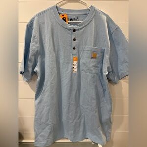 NWT Carhartt Men's Sky Blue Loose Fit Heavyweight Short-Sleeve pocket Henley Tee